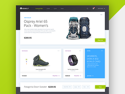 Gear Ecommerce cards design ecommerce hike hiking products shop ui ux web website