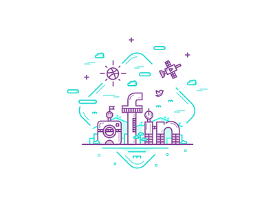 Social City buildings city design icons illustration skyline social vector web