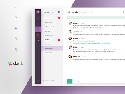 Slack chat dashboard flat navigation product redesign sidebar slack social ui ux web