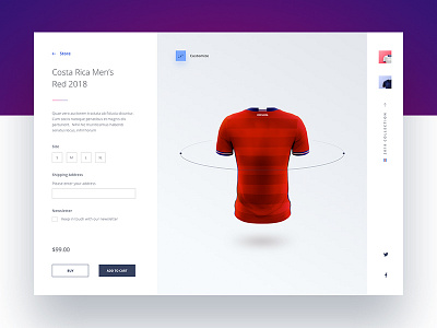 Product Page costa rica jersey digital store e commerce jersey design product design product page rusia 2018 ui ui design visual design web design web inspiration