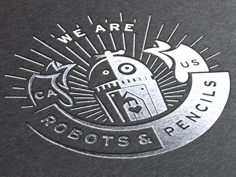 We Are Robots and Pencils emblem illustrator crest ai pencil heart robot banner seal badge circle