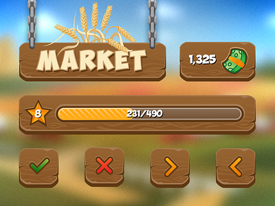 Farm Game UI 🐥 arrows farm game icons level market money navigation progress bar star ui wood