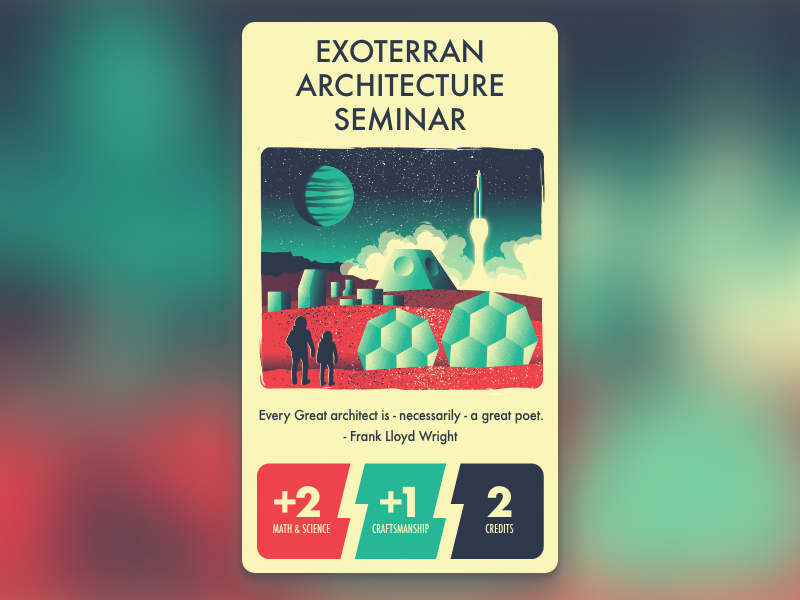 Distant Future Two points space building deck science scifi illustrator game card retro