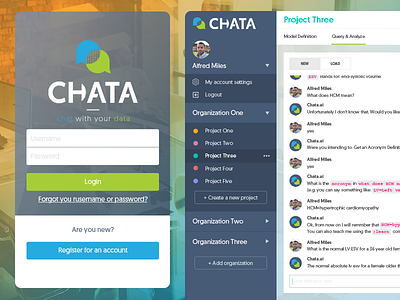 Chat with your data app bot chat conversational data login logo mark screen sidebar ui web