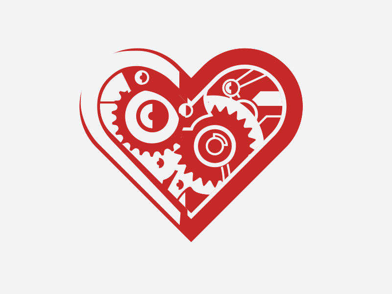 Operations Heart light parts moving gear icon crest vector illustrator gears heart