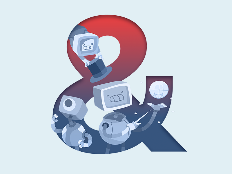 & of Robots & Pencils character red blue typography bot vector illustrator ampersands pencils robots