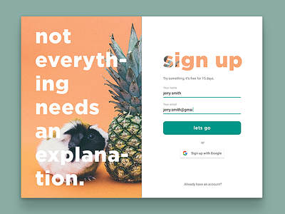 Daily UI challenge #001 — Sign up daily form guinea pig pineapple sign up ui
