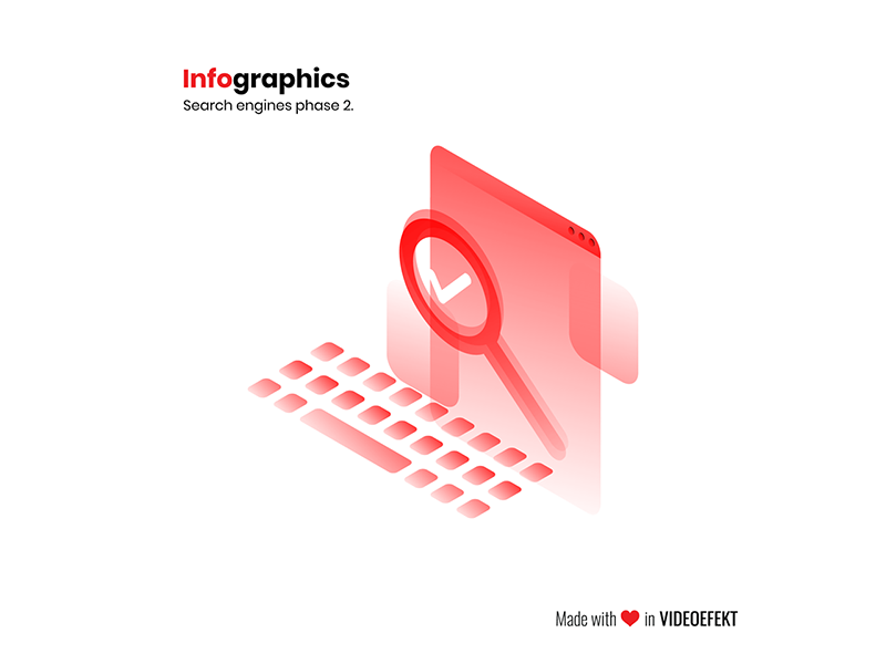 Infographics - Successful search infographics layered flat isometric semi-transparent gradient red