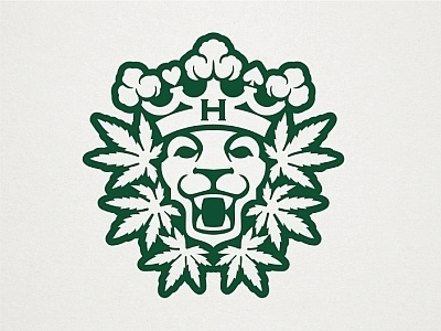 Logo for Hungry Humble Hustle LLC canabis cotton crown hemp herbs leaves letter h lion marijuana