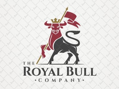 Crowned Bull Logo for sale black bull crown flag gold heraldry logo logo for sale proud red royal strong