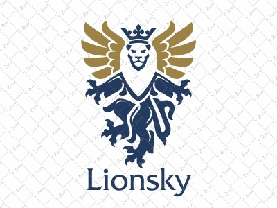 Crowned winged lion logo