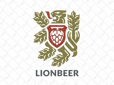 Brewery Lion Logo animal logo beer brewery brewing coat of arms craft beer craft beer brand craft beer logo crest logo heraldic lion heraldry hops lion lion logo logo for sale shield wheat