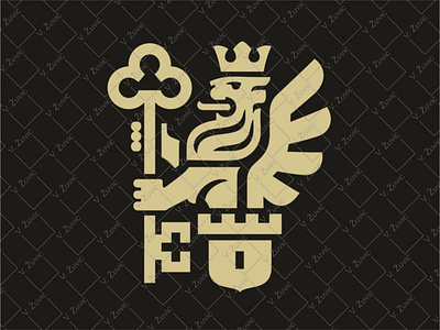 Key Lion Logo bank logo castle logo crown guardian heraldic lion key logo lion holding key lion logo lock logo for sale protection logo tower logo winged lion
