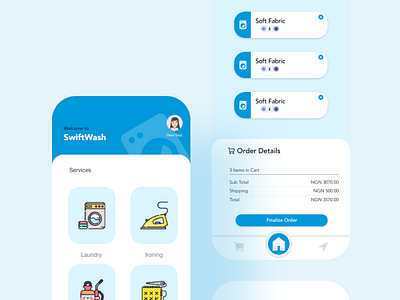 SwiftWash- Laundry Mobile UI App Design app branding design laundry swift ui uiux ux wash washing