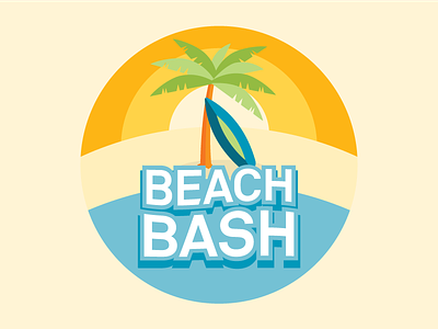 Beach Party Badge badge bash beach button palm tree party pin sun sunrise sunset surf board surfboard