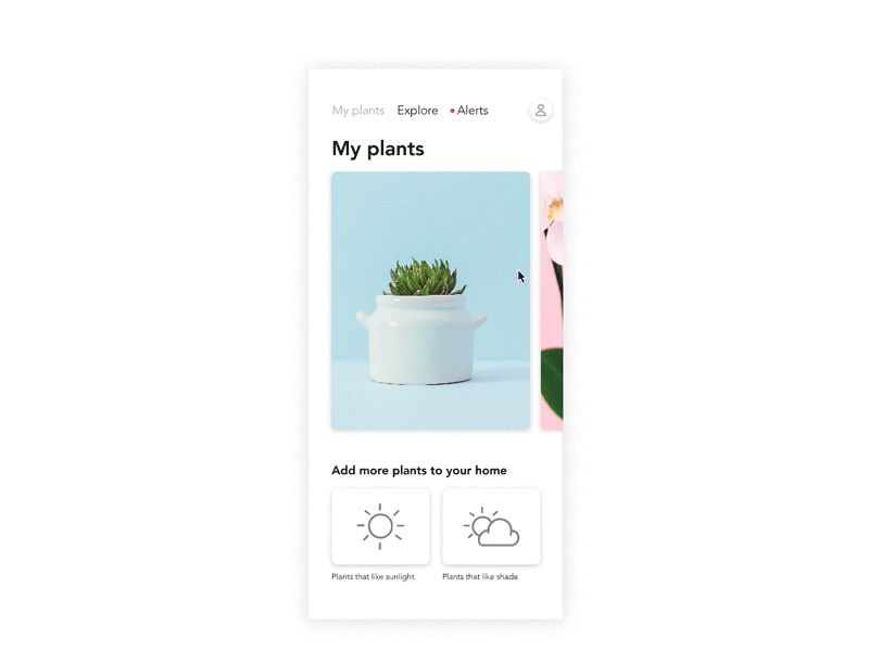 Home Screen Sliding Animation (1/15) animating design design tools digital design interaction invision invisionstudio mobile app plant care plants uxui weeklyuichallenge