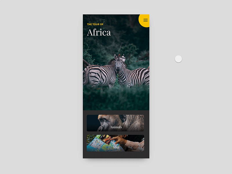 African Fauna (8/15) africa animals animation circle menu envision full page interaction design invisionstudio menu transition zoo
