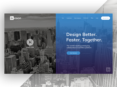 Invision theme redesign - landing page banner black and white design invision landing protoype redesign signup theme ui video web