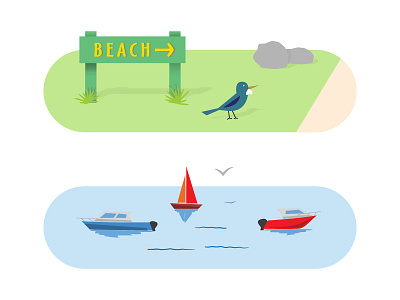 Beach/Water Life beach bird boats grass illustration lake ocean rock vector
