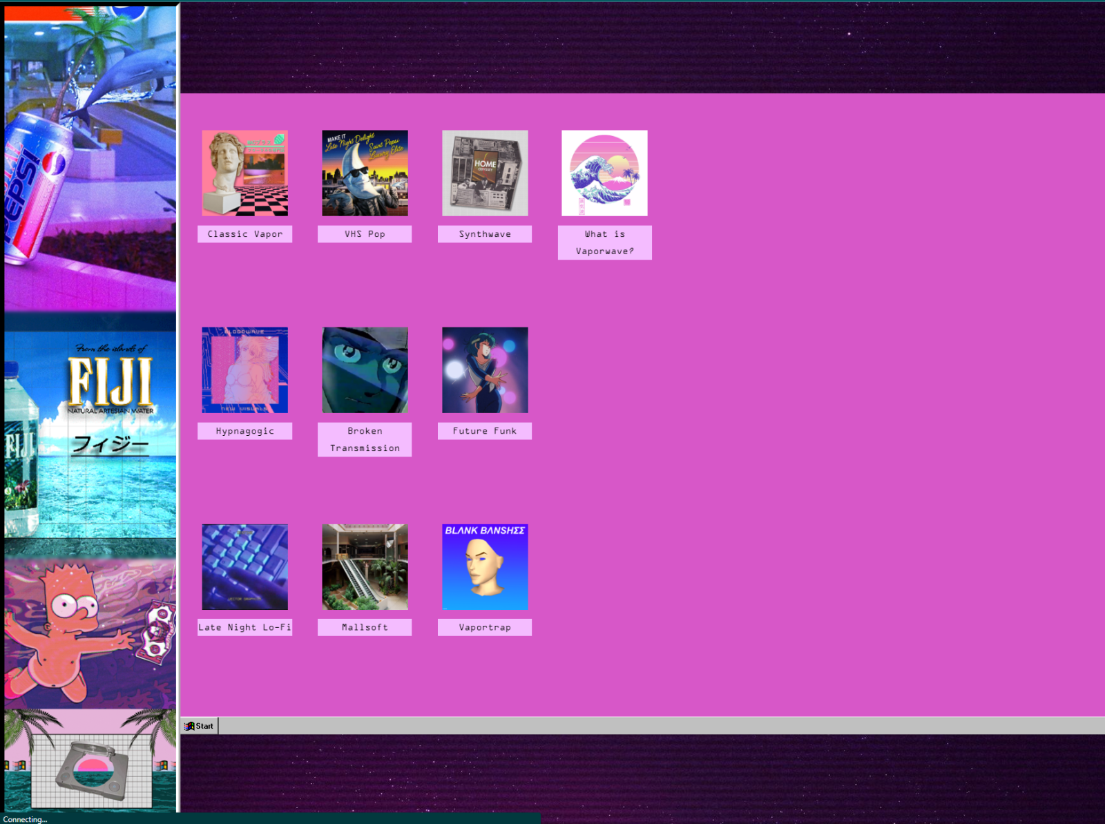 Vaporwave Page of Win95/98 Site. Plays vaporwave tracks by Matthew Ryan ...