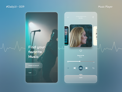 DailyUI - 009 : Music Player app dailyui day 9 design glassmorphism ios mobile ui ux
