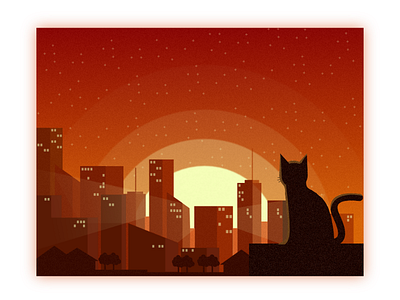 Sunset Cat animal cat city flat illustration noise skyline sunset