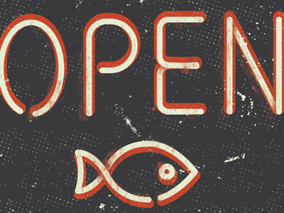 Fish and chips chips design fish fish and chips food illustration neon open sign signage texture typography