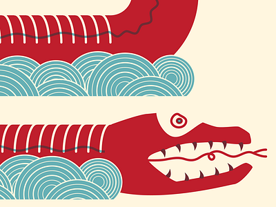 Snakes! illustration print sea serpent snake two colour wave