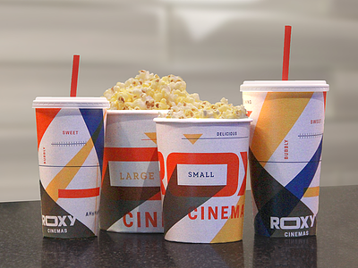 Roxy Cinemas Packaging branding coke concessions movie packaging popcorn print snacks theater