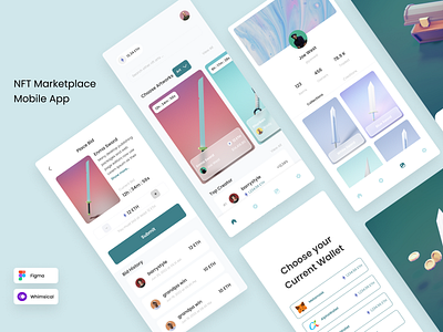 NFT Marketplace Mobile App app design figma marketplace nft ui ux whimsical