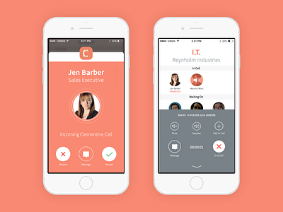 Clementine Conference Call Screens app b2b call conference call enterprise ios iphone mobile ui