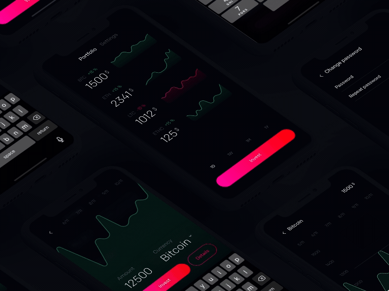 Crypto App - Dark app bank bitcoin clean cryptocurrency design ios iphone x money trading ui ux