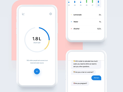 Aquila - Water tracking app animation clean health log reminder track tracking ui ux water water log water track water tracker