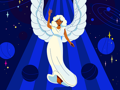 Angel angel artwork bright christmas design digital flat illustration night stars vector