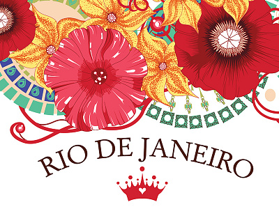 Rio de Janeiro adobe banner bright card crown design flowers illustration pink rio vector