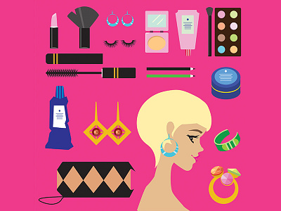 Make up set. cosmetic flat illustration makeup pink vector