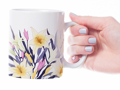 Mug with lily flowers art artwor design flower lily mug packaging pattern