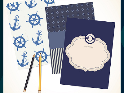 Nautical pattern and frames anchor art artwork bright design digital frames illustration nautica nautical pattern sea vector wheel