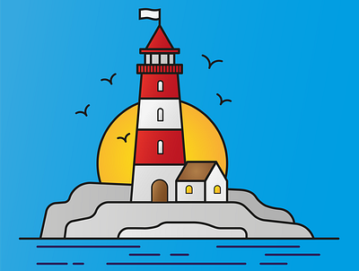 Lighthouse on the island animation app branding design graphic design illustration logo typography vector