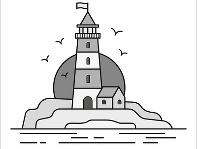Lighthouse on the island animation app branding design graphic design illustration logo motion graphics typography ui ux vector