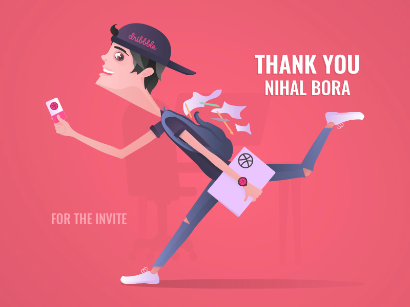 Hurrying Dribbble Man designer characters design hurrying man art first shot invite iluustration vector