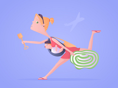 Hurrying Mom 2d art baby character of mother characters design hurrying girl illustration mom running woman vector