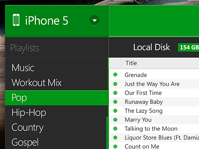 Sharepod UI 8 dark flat gray green music playlists sharepod transfer windows