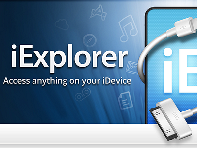 iExplorer Site Header blue connector dock glow header icons idevice iexplorer iphone light