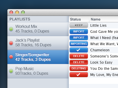 iTunes Duplicate Remover blue duplicate itunes mac music playlist remover sidebar status tokens ui