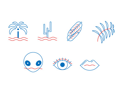 some icons for L.A and beauty products elements alien beauty graphic design icon illustration lip palm tree pictogramme wave