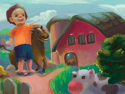 Farm Scene animals childrens book digital painting farm illustrations story book