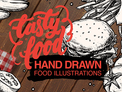 "Tasty food" hand drawn illustration collection food hand drawn illustrator template