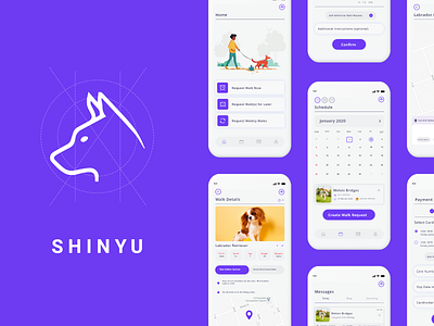 Shinyu Dog App designs dog app dog lover dogs dogui dogwaking dribbble figma graphic design nanny pet pet care pet sitting petcare puppy screens shots ui uidesign xd