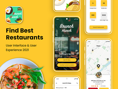 Brunch Hunch App 2021 app design animation app design branding breakfast brunch design dinner flat design food food app lunch near by food redesign restaurant ui user experience ux uxdesign visual design